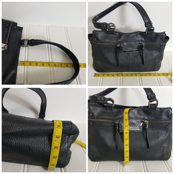 Perlina Black Leather Shoulder Bag Womens Structured Double Strap Classic Purse